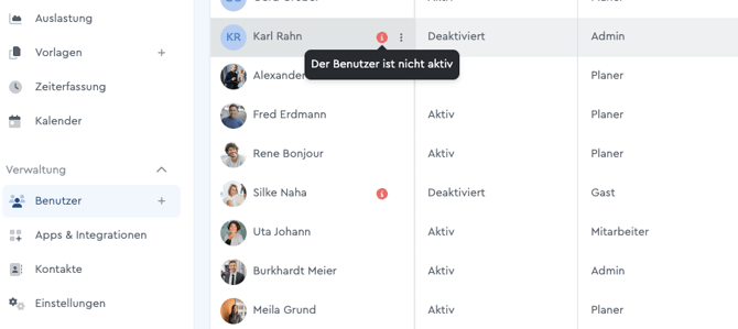 Übersicht Benutzerstatus