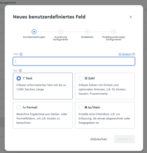 Anlegen eines benutzerdefinierten Feldes
