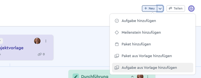 Aufgabe aus Vorlage hinzufügen