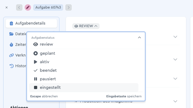 Bedeutung der Aufgaben Status
