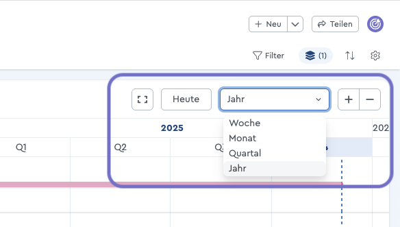 Bildausschnitt im Gantt Chart anpassen