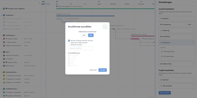 Druckfunktion Gantt Chart