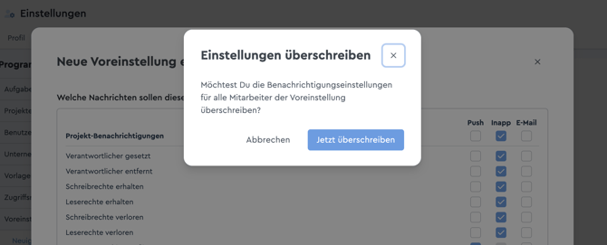 Einstellungen überschreiben
