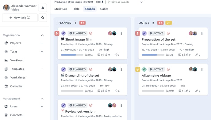 Tasks with the status "scheduled" on the users' dashboard