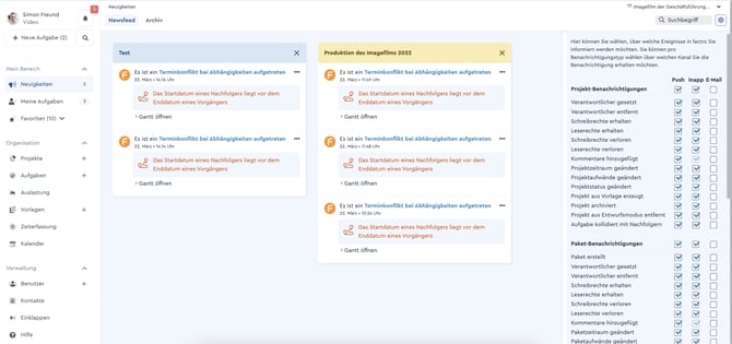 Konfiguration des Newsfeeds