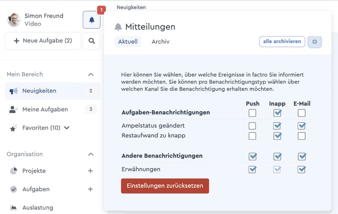 Konfiguration der Benachrichtigung über die Alarmglocke