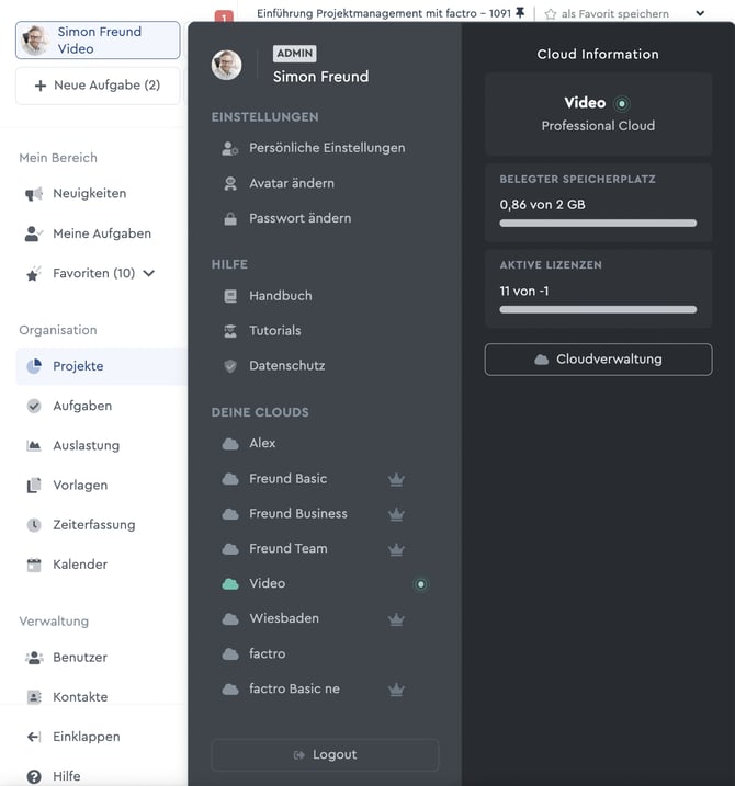 Weitere factro Cloud anlegen
