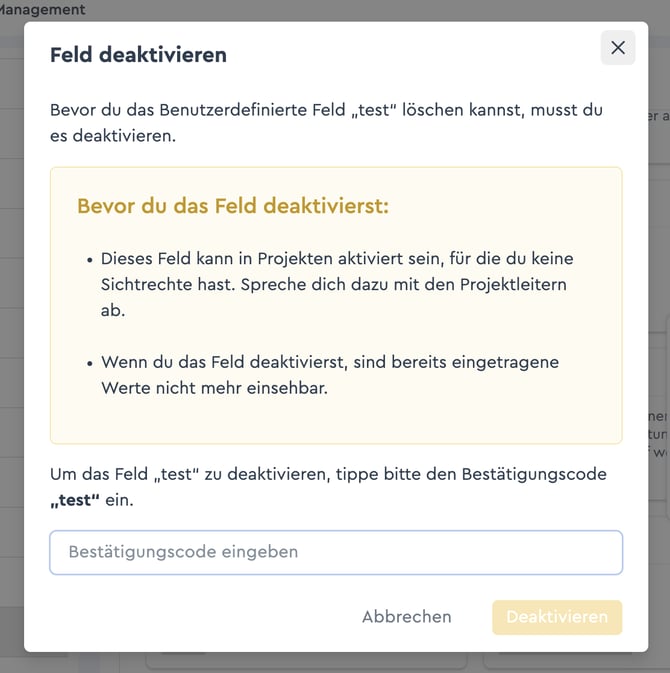 Löschung von Benutzerdefinierten Feldern