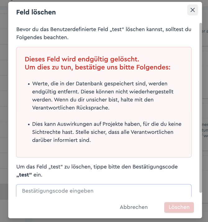 Zweiter Löschhinweis
