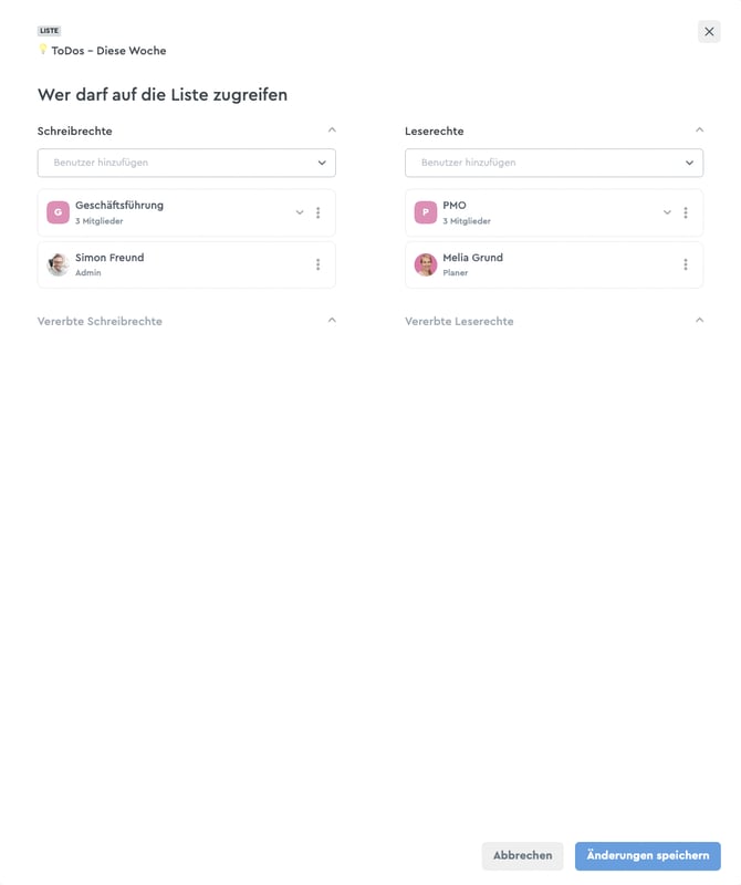 Zugriffsrechte einer Liste vergeben