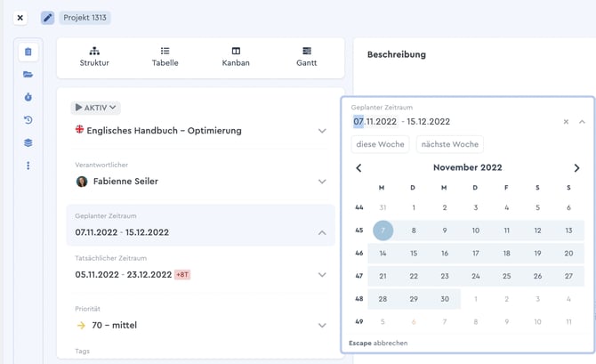Geplanter Zeitraum eines Projekts