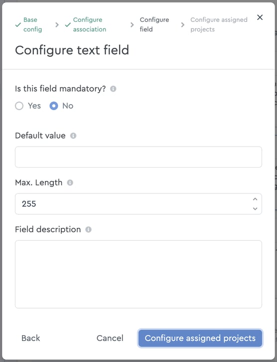 Configuration of the text field