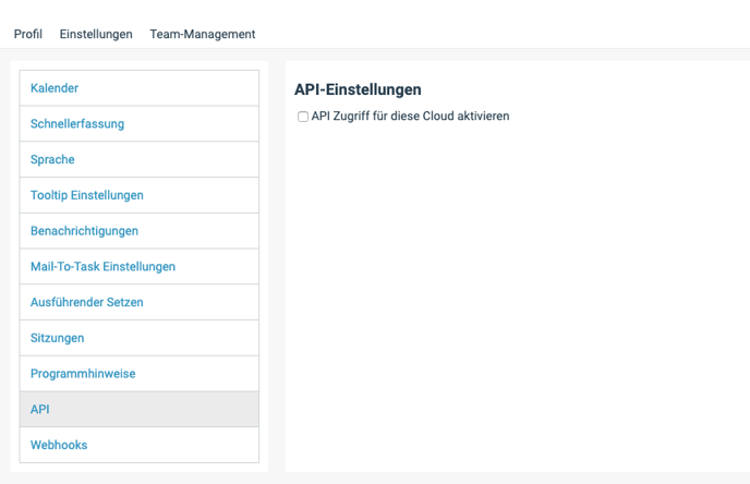 Ein Screenshot der API-Einstellungen