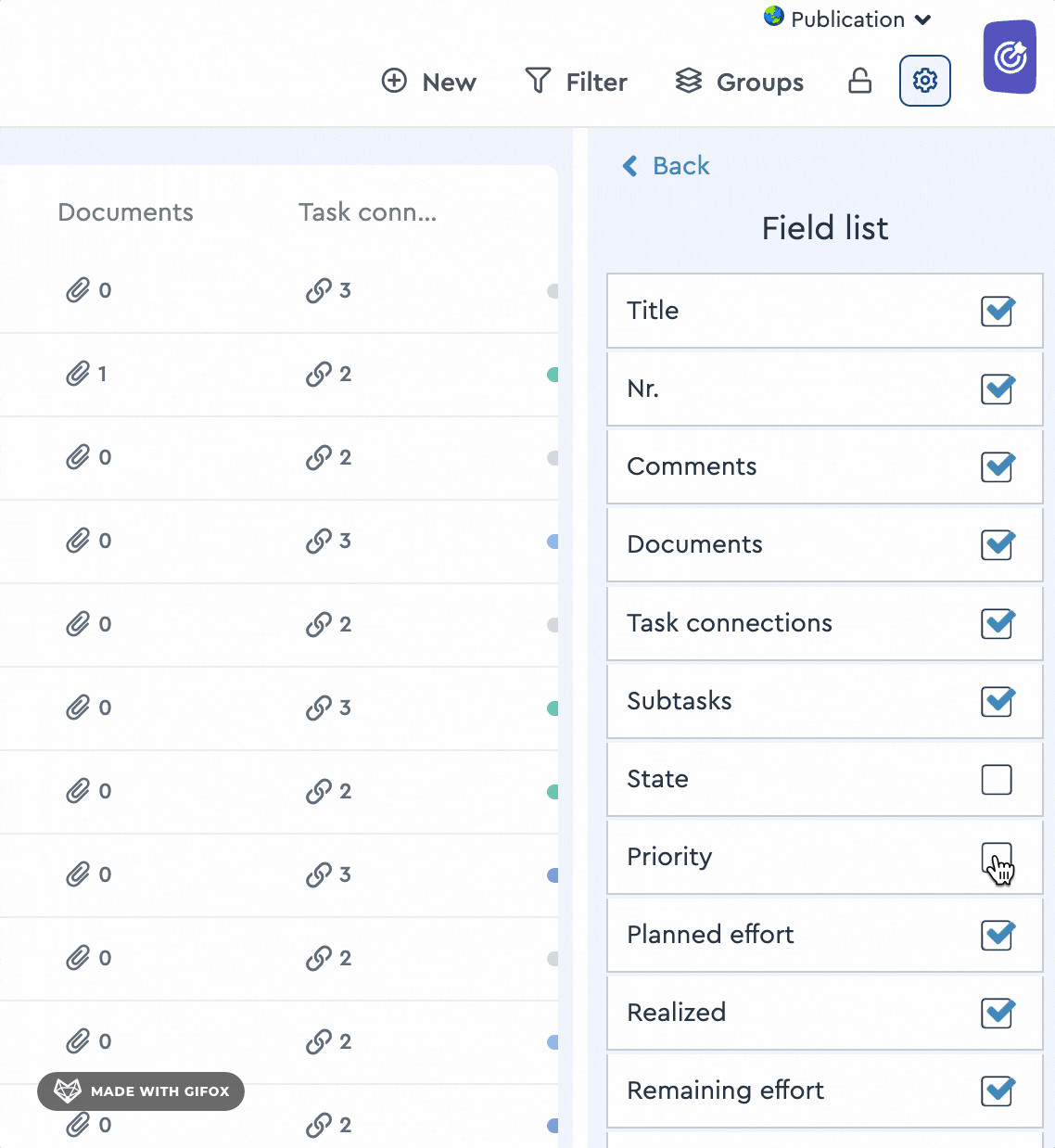 You can add and arrange columns via the field list