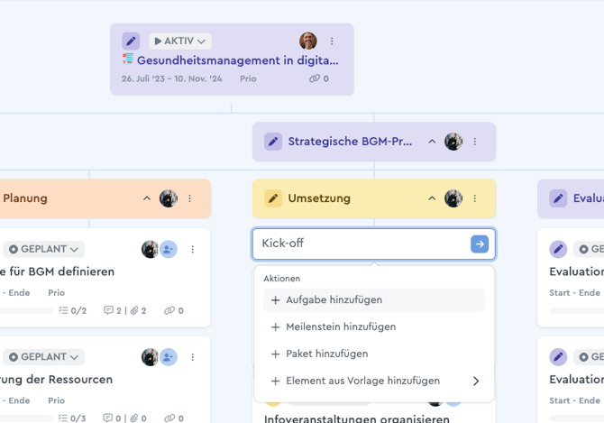 Neue Aufgaben direkt im Projekt erstellen