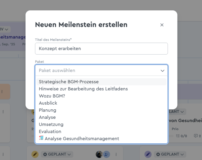 Neue Meilensteine innerhalb einer Ansicht erstellen