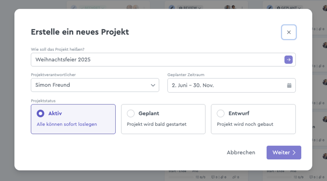 Ein neues Projekt anlegen