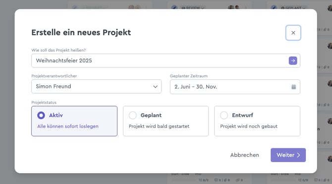 Ein neues Projekt anlegen