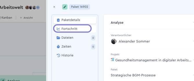 Den Fortschritt eines Pakets über den Paketkopf tracken