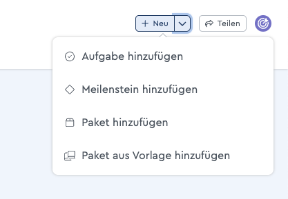 Projektelemente an einem Ort hinzufügen