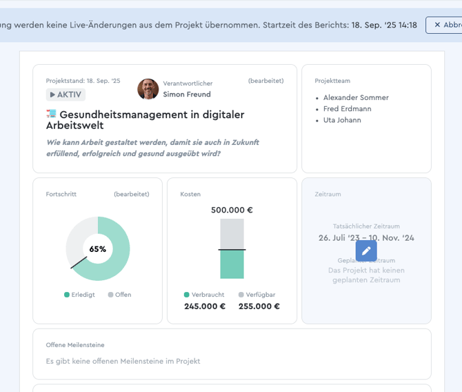 Projektstatusbericht bearbeiten