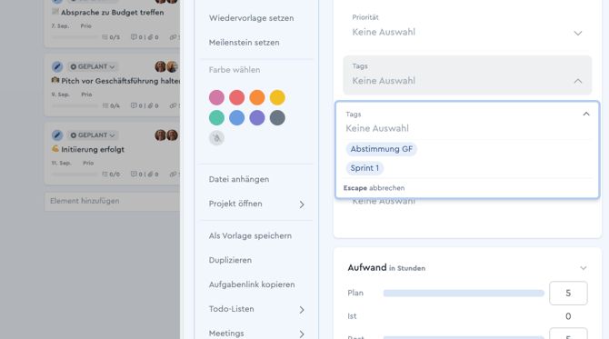 Ein Screenshot vom Auswählen von Tags in factro