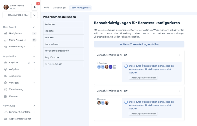 Team-Benachrichtigungen konfigurieren