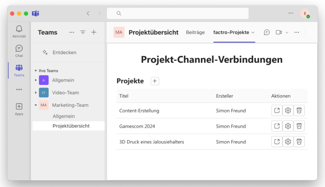 Mit Hilfe der MS Teams Integration einen Projekt Channel erstellen