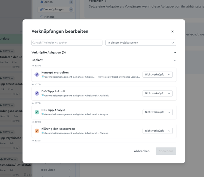 Verknüpfungen innerhalb der Aufgabendetails herstellen