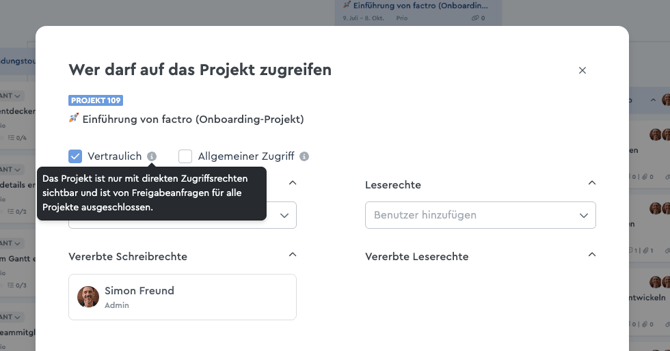 Vertraulicher Zugriff für Projekte