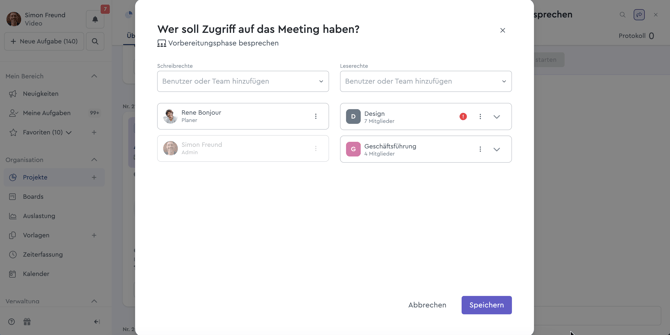 Ein Screenshot des Zugriffsrechtemodals im Meeting