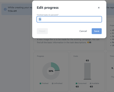 A screenshot of how you can edit the progress