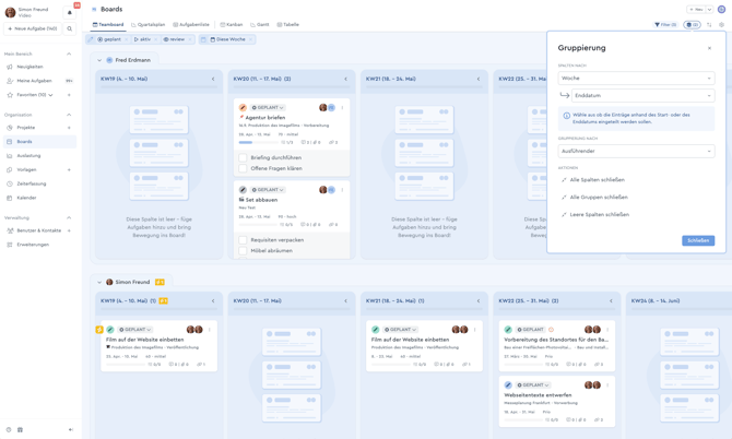 Ein Screenshot des factro Teamboards