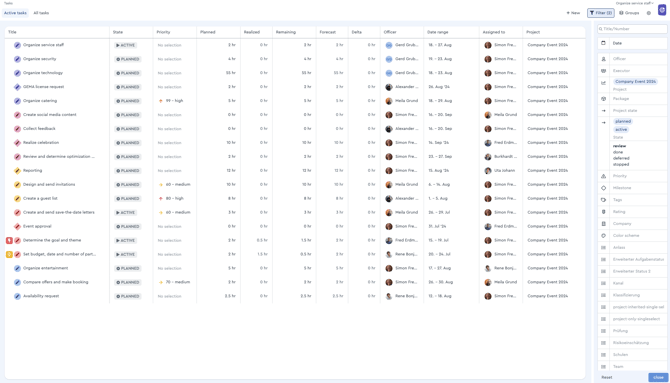 A screenshot of the filtered task view