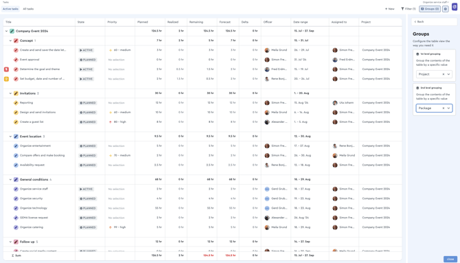 A screenshot of the grouped task view