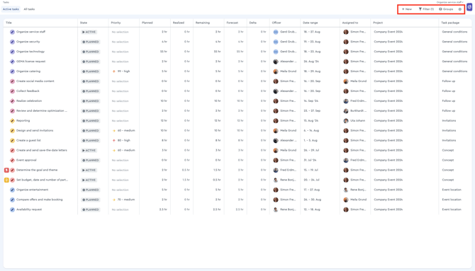 A screenshot of the factro filter functions to individualize the table view